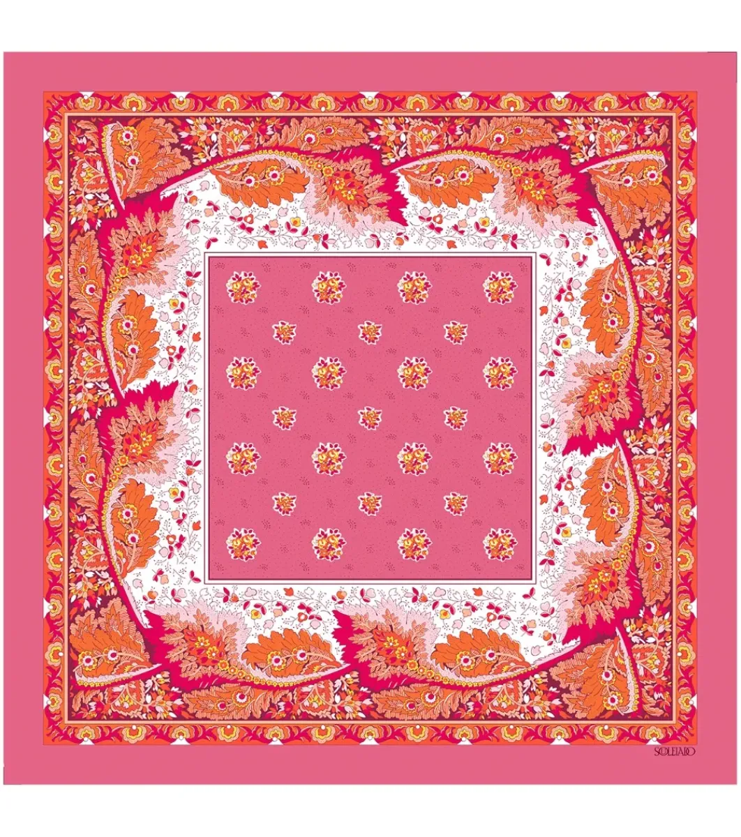 Femme Souleiado Carré Coton | Toute La Collection | Mouchoir coton POMPADOUR rose blanc 45 x 45 cm