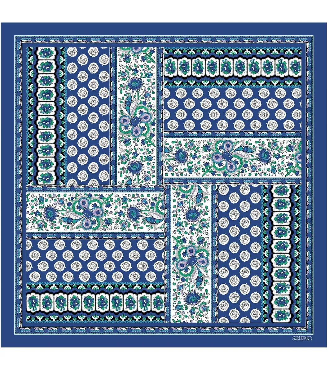 Femme Souleiado Carré Coton | Toute La Collection | Mouchoir coton Provence bleu menthe 45 x 45 cm