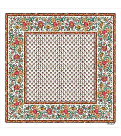 Souleiado Carré Coton | Toute La Collection | Mouchoir en coton BRUYERE ecru corail 45 x 45 cm