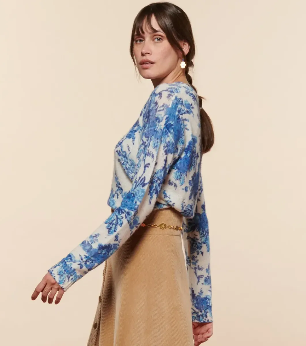 Femme Souleiado Pulls & Cardigans | Pull LISA Jardins de Saint Rémy écru bleu