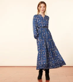Femme Souleiado Robes | Robe BJORK Azulejos bleu blanc