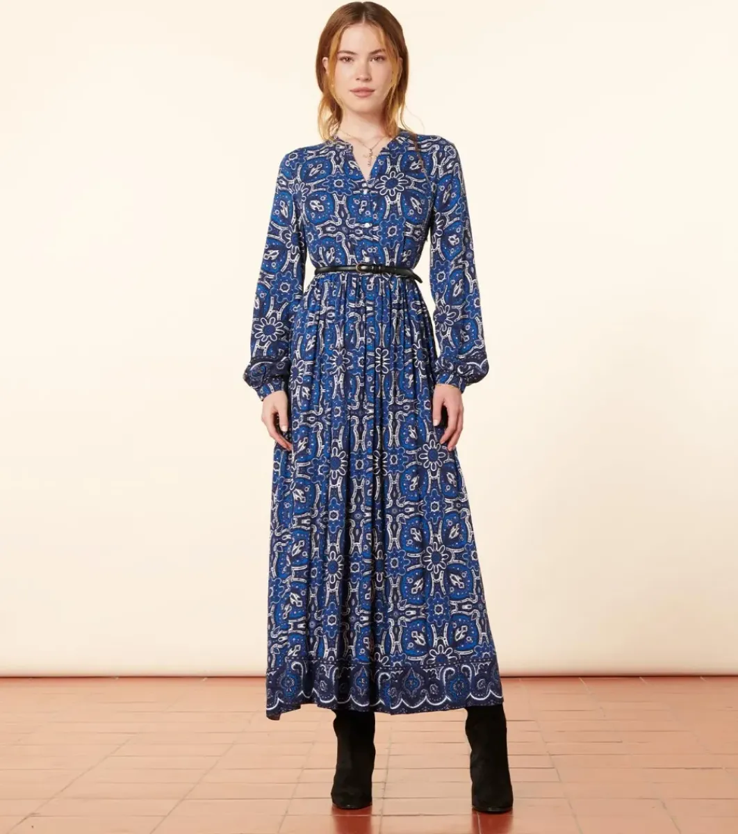 Femme Souleiado Robes | Robe BJORK Azulejos bleu blanc
