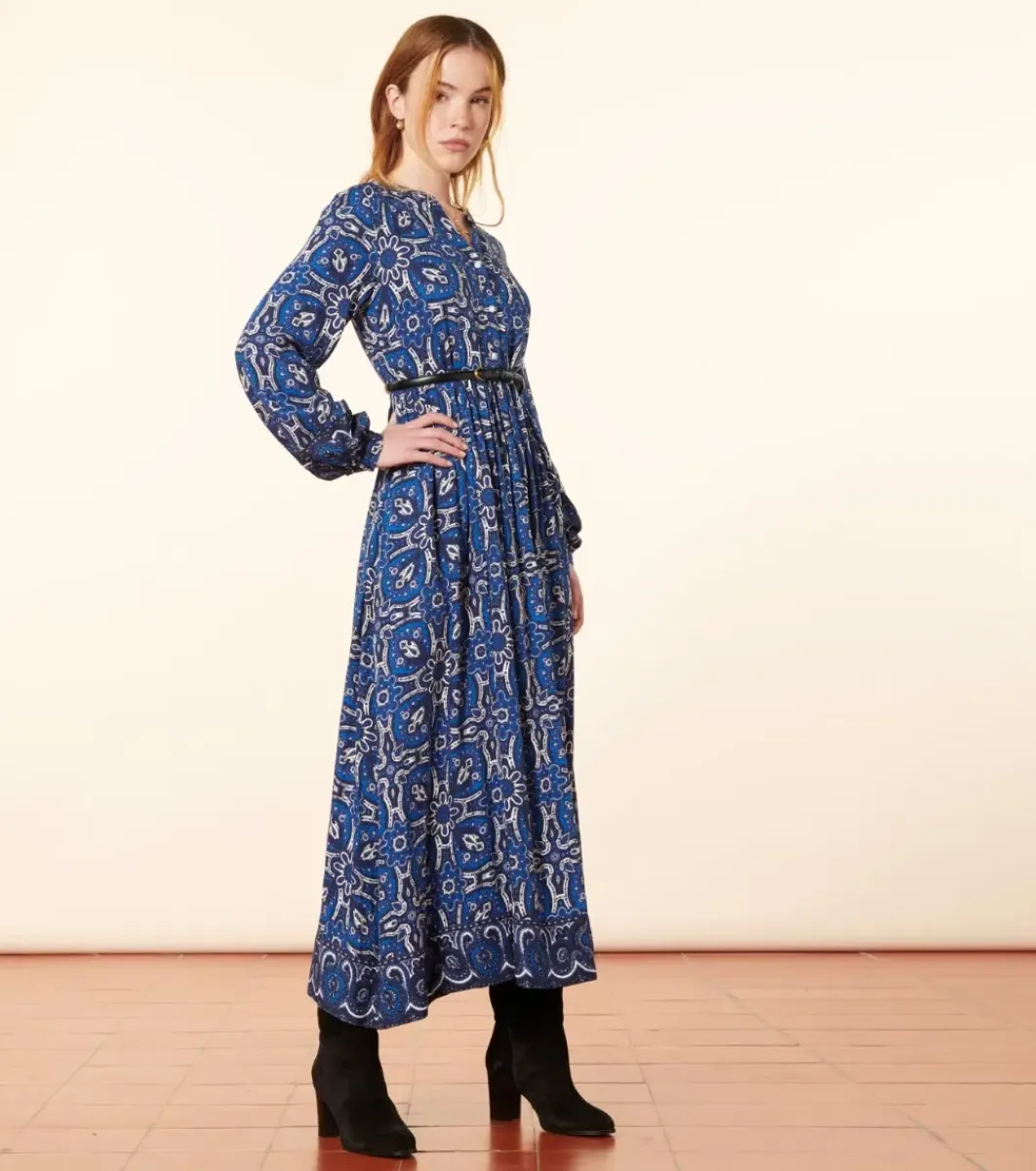 Femme Souleiado Robes | Robe BJORK Azulejos bleu blanc