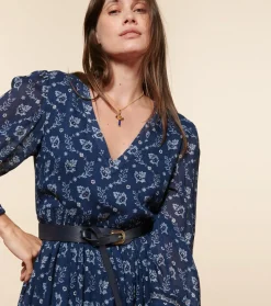 Femme Souleiado Robes | Robe DINA Feuille de Vigne marine ciel