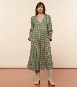 Femme Souleiado Robes | Robe DINA Précieux émeraude orange