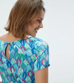 Femme Souleiado Robes | Robe ESTELA Plume aqua fuchsia