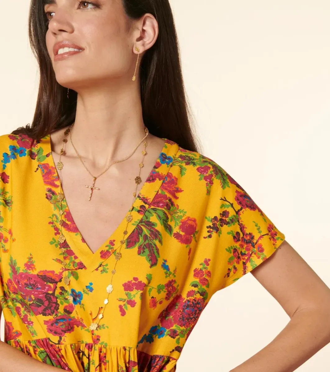 Femme Souleiado Robes | Robe JACQUELINE Jardins de Saint Rémy ocre rose