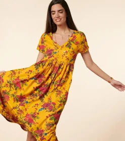 Femme Souleiado Robes | Robe JACQUELINE Jardins de Saint Rémy ocre rose