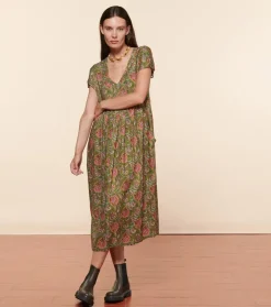 Femme Souleiado Robes | Robe JACQUELINE Persepolis kaki fuchsia