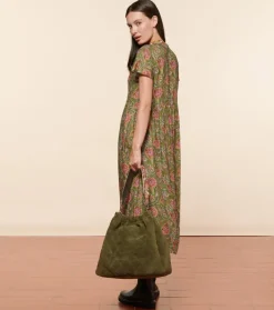 Femme Souleiado Robes | Robe JACQUELINE Persepolis kaki fuchsia