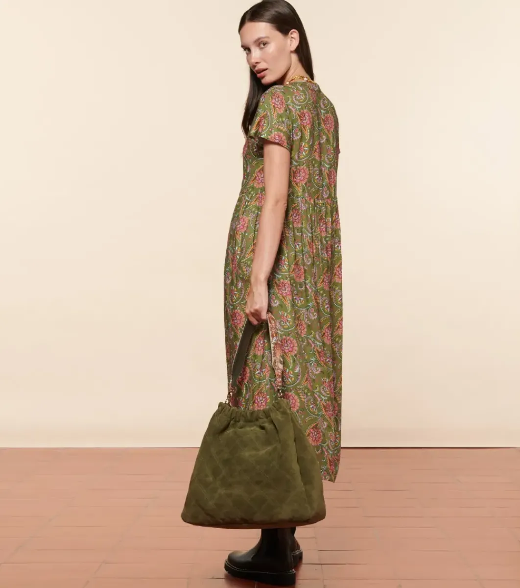 Femme Souleiado Robes | Robe JACQUELINE Persepolis kaki fuchsia