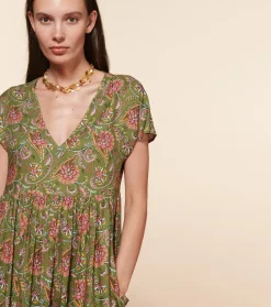 Femme Souleiado Robes | Robe JACQUELINE Persepolis kaki fuchsia