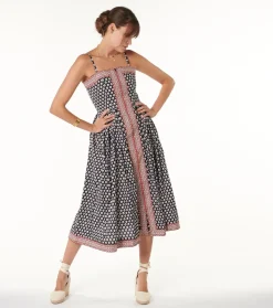 Femme Souleiado Robes | Robe JEANNETTE Fleur de Maussane noire fuchsia