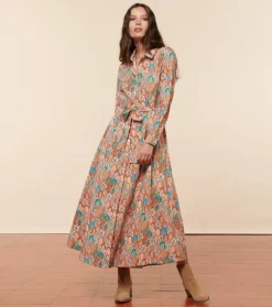 Femme Souleiado Robes | Robe MARIGOLD Plume aqua orange