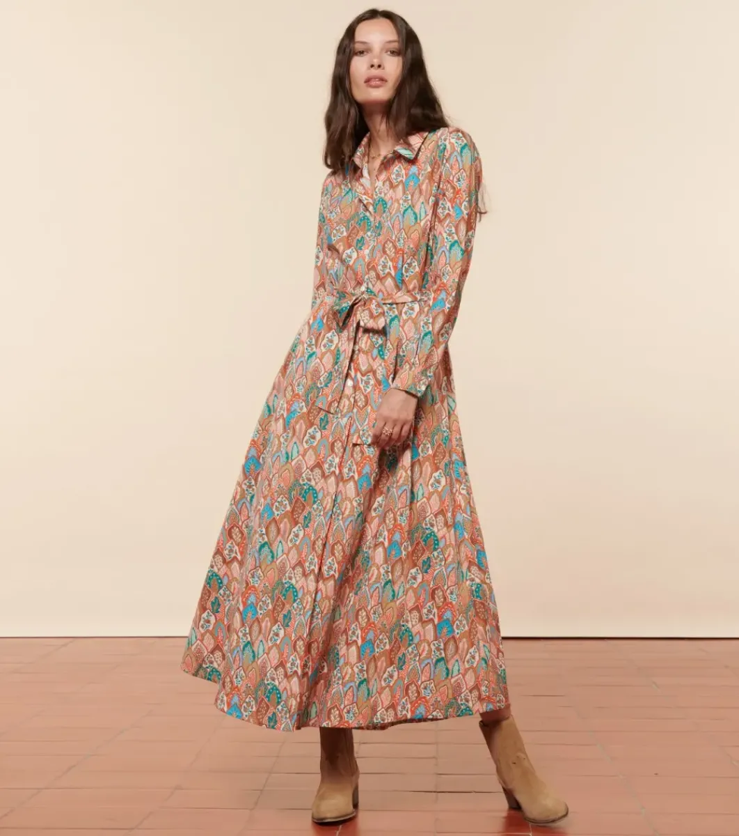 Femme Souleiado Robes | Robe MARIGOLD Plume aqua orange