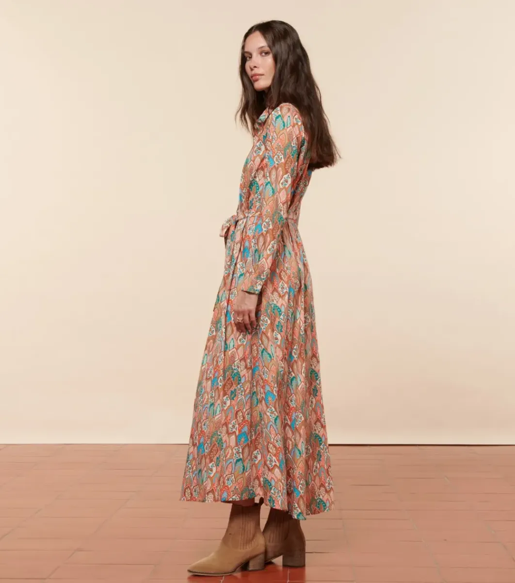 Femme Souleiado Robes | Robe MARIGOLD Plume aqua orange