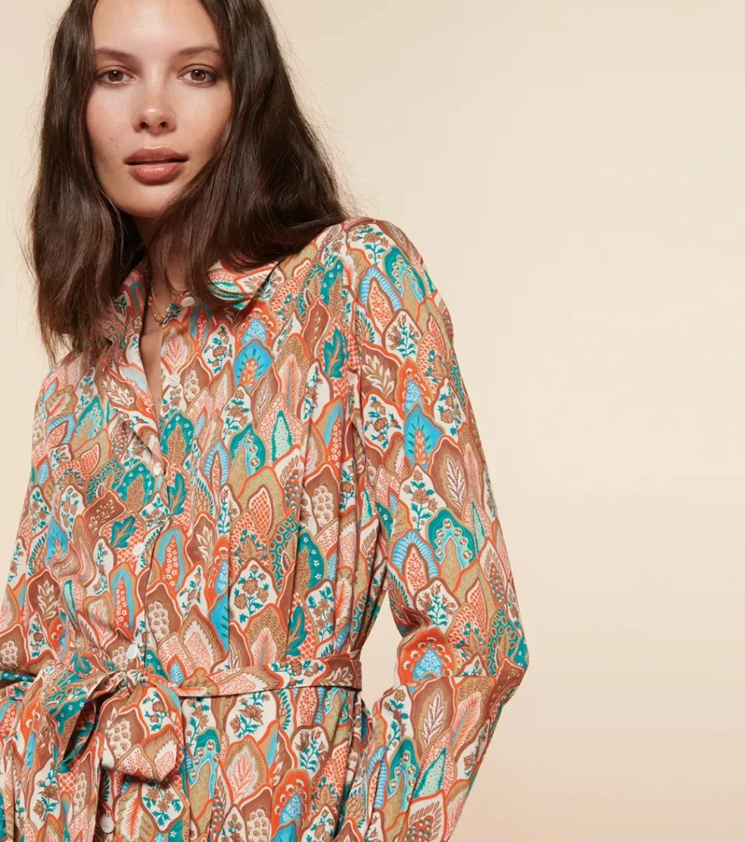 Femme Souleiado Robes | Robe MARIGOLD Plume aqua orange