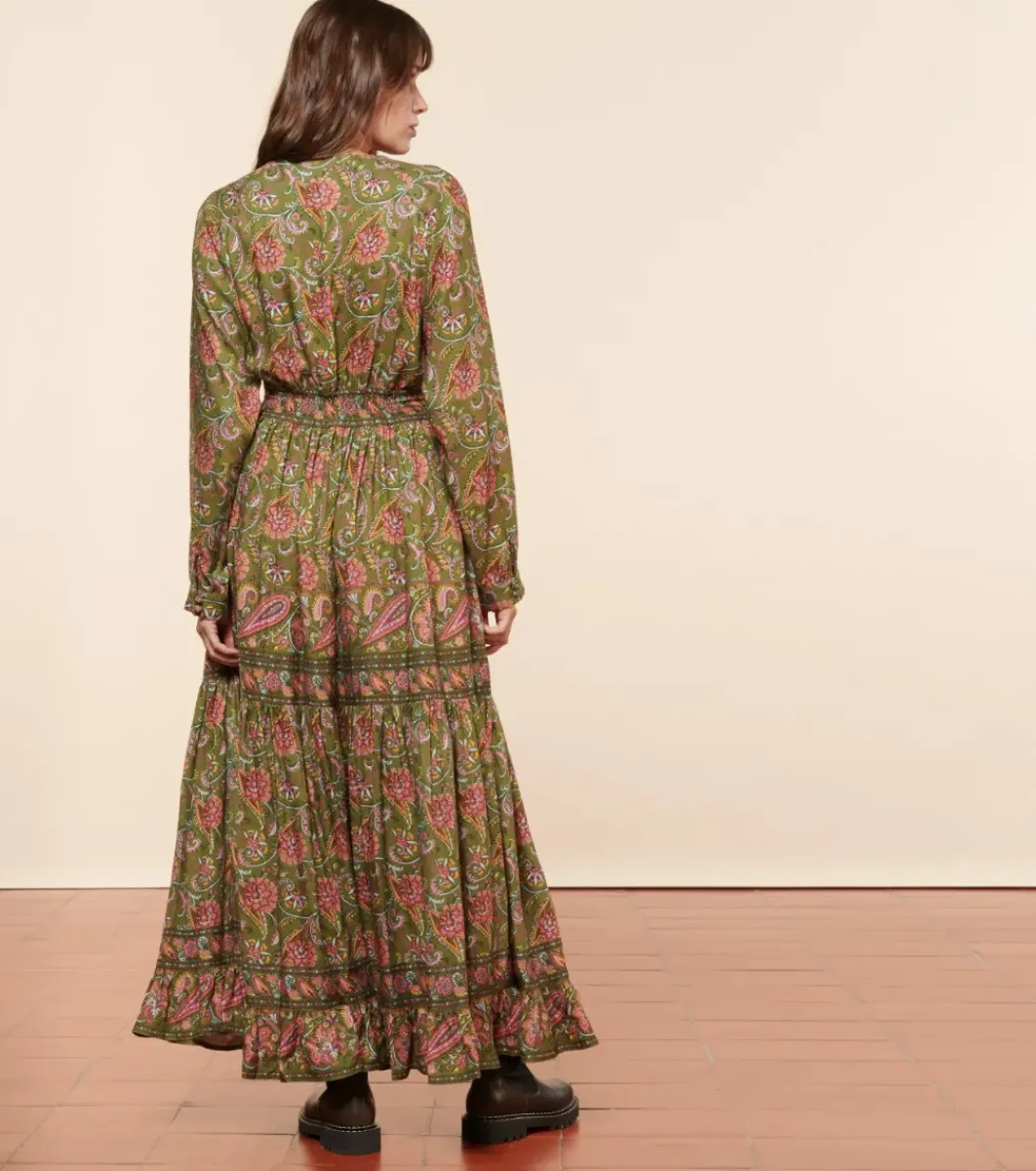 Femme Souleiado Robes | Robe TALINA Persepolis kaki fuchsia