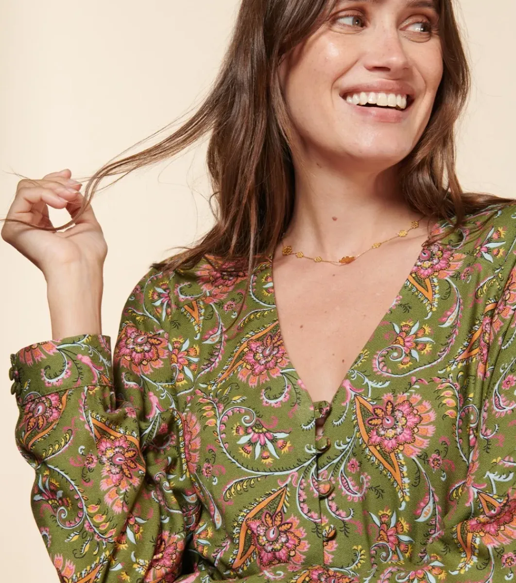 Femme Souleiado Robes | Robe TALINA Persepolis kaki fuchsia